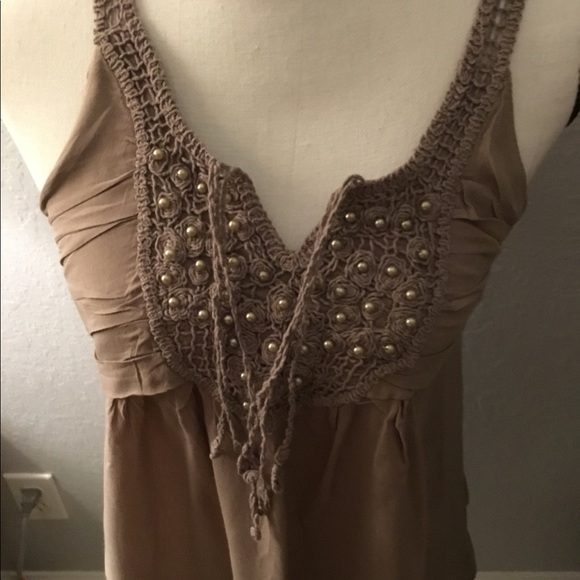 Simply Irritable, Taupe 100% Rayon S beaded blouse - Picture 1 of 8